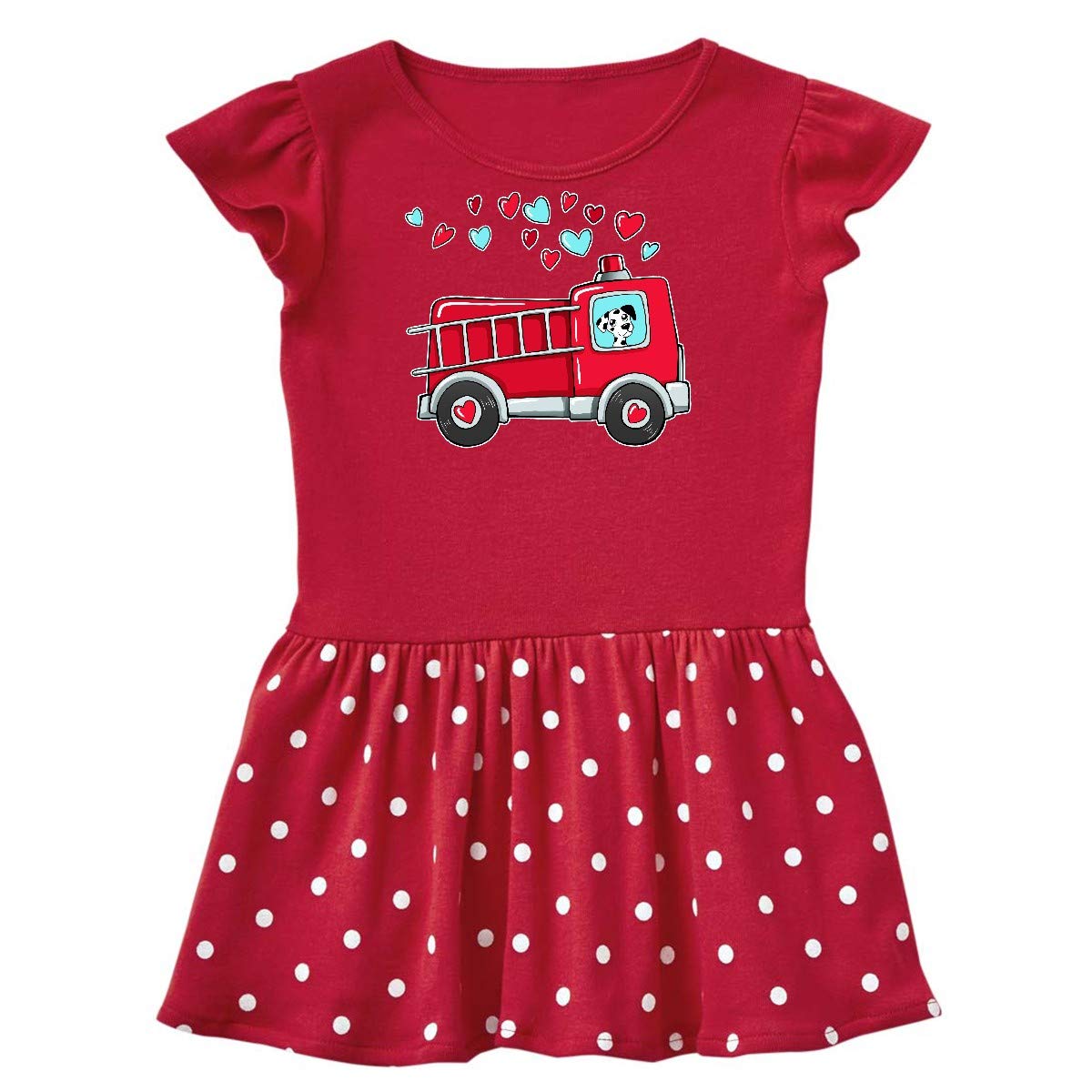 inktasticValentine Fire Truck with Cute Dalmatian and Hearts Toddler Dress