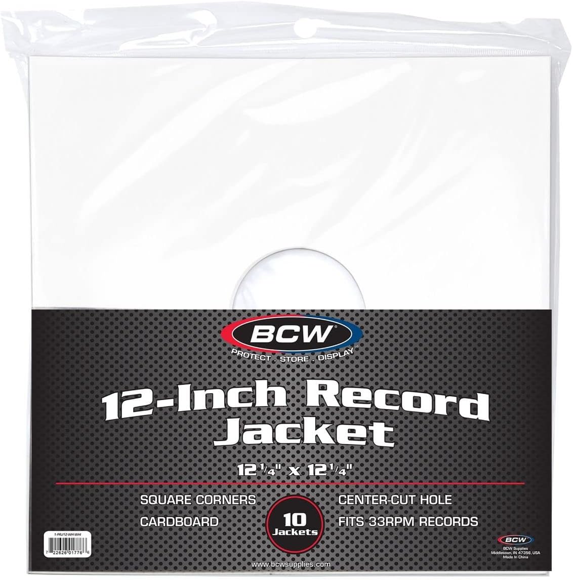 BCW Cardboard 12" Vinyl Record Jackets with Hole -White | Durable 20-Point White Cardstock | Protects 33⅓ RPM Vinyl LPs | Acid-Free | Easy Label Viewing | Ideal for DJs & Collectors