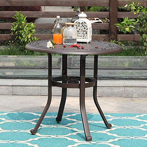 Phi Villa 32” Outdoor Furniture Patio Bistro Table, Dining Coffee Tea Small Round Side End Tables For Garden, Backyard, Cast Aluminum With 1.75” Umbrella Hole, Dark Brown #TOP4