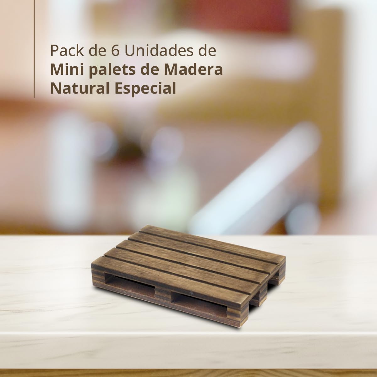 Mini Palets de Madera Natural Envejecida 6 Unidades 12 x 8 x 2,2 cm Decoración Posavasos