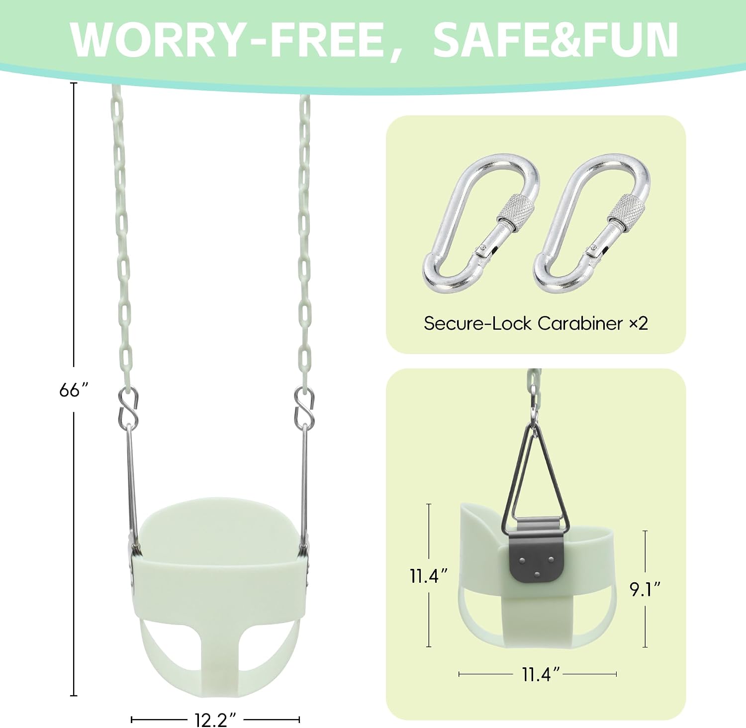 Toddler Swing Seat -High Back Full Bucket Swing Set for Ages 1-3 -Playground Set Accessories Replacement Glow in The Dark