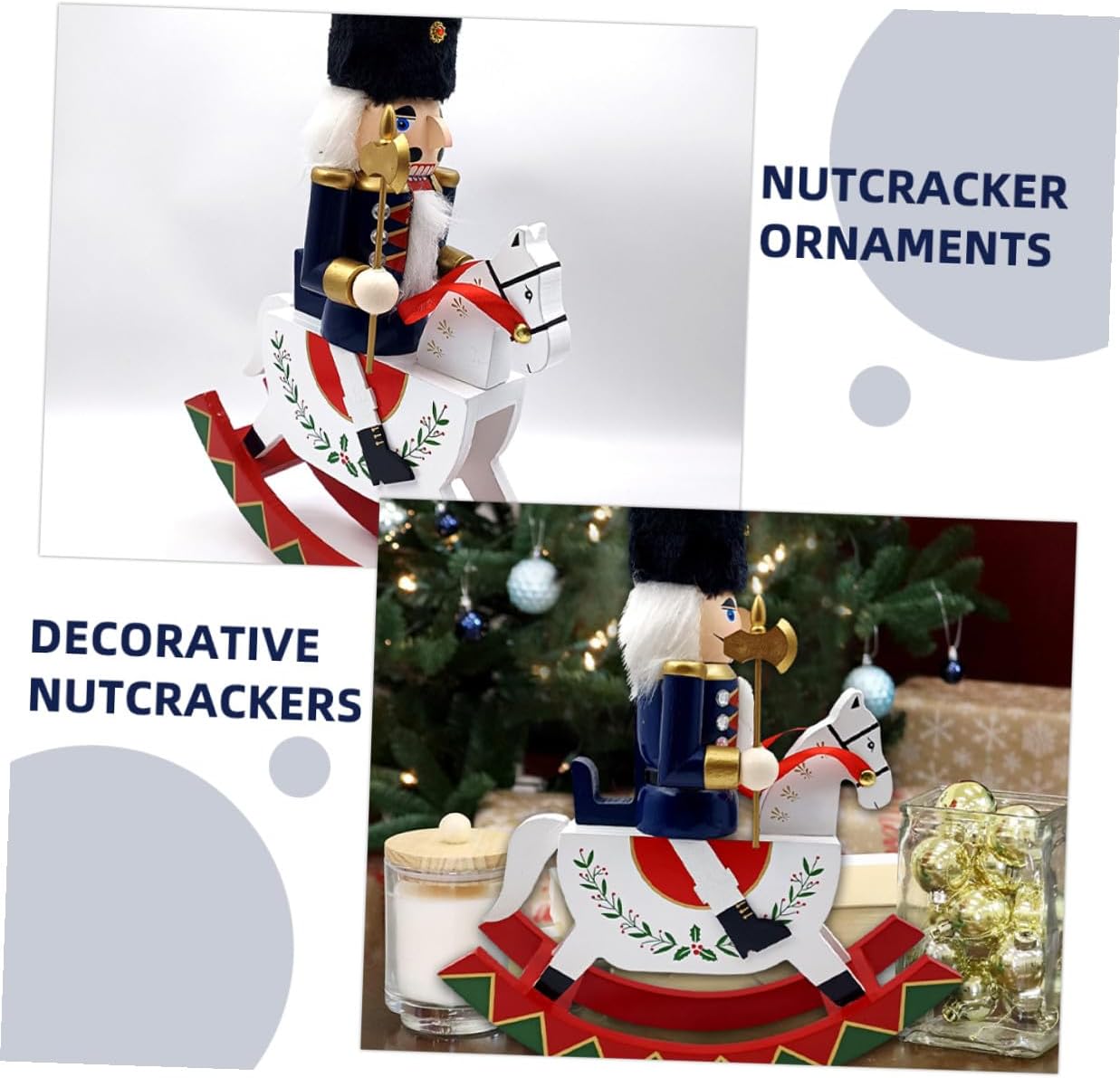 BESPORTBLE Wooden Christmas Nutcracker Soldier Figurine with Rocking Horse Large Table Decor Xmas Nutcracker Desk Ornament Holiday Home Party Decoration