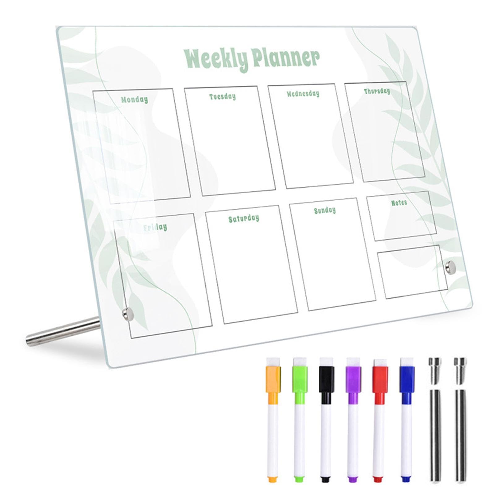 Weekly Planner Board for Wall - Acrylic Dry Whiteboard, Weekly Desktop Whiteboard, Acrylic Portable Whiteboard with Easel, Reusable Planner Whiteboard Calendar, Whiteboard with 6 Markers 30×20cm