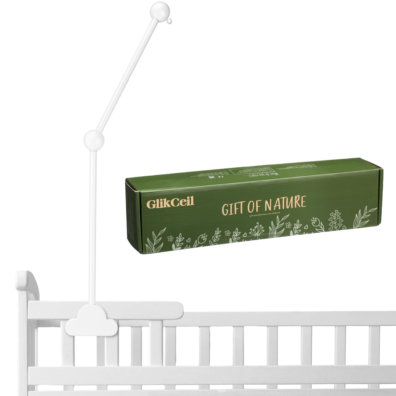 GlikCeil Wooden Baby Crib Mobile Arm 27.17 Inches Cloud Design Adjustable Baby Mobile Hanger for Crib Cot Bed Bassinet Wind Chimes Bed Bell Nursery(