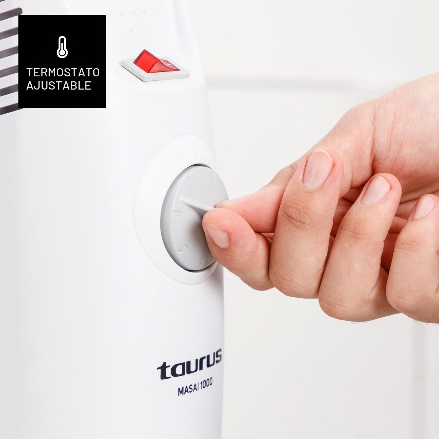 Taurus – Radiador eléctrico Masai 1000 | 9 Elementos | Muy compacto | Termostato Ajustable | 3 Intensidades calor | Protección sobrecalentamiento | Termo Tech | Desconexión Total