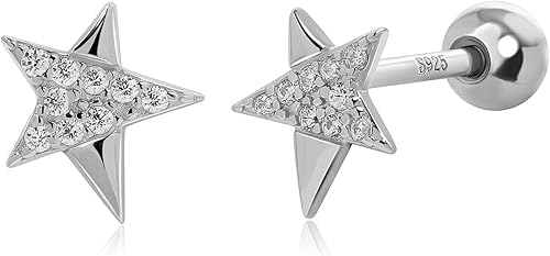 Meissa Ball Screw Back Earrings for Women 925 Sterling Silver Sleep-On Studs Dainty Cute Star Earrings for Multiple Piercing