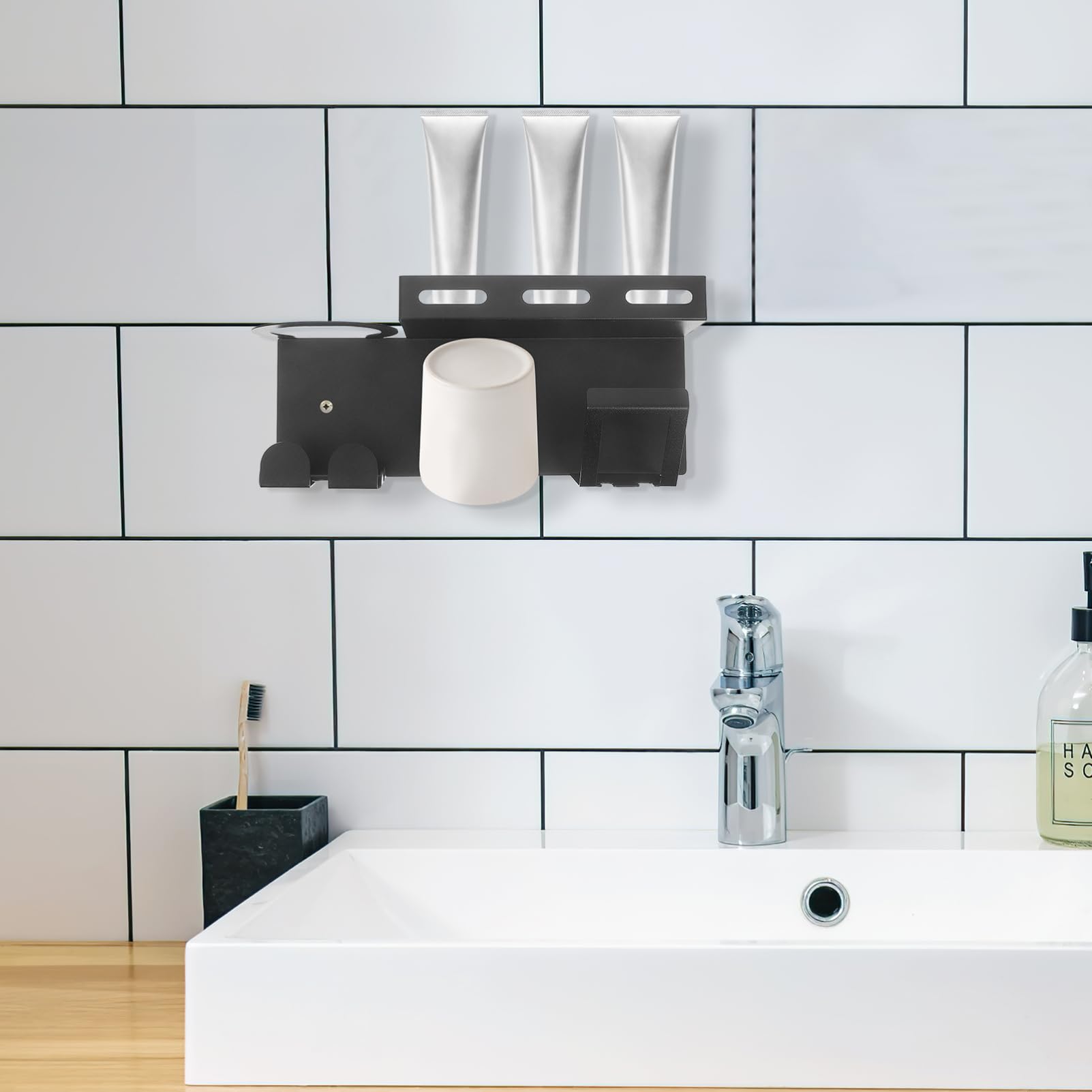 Soporte De Cepillo De Dientes Inoxidable Organizador Estante De Almacenamiento para Cepillos y Pasta De Dientes Diseño De Pared Instalación y Múltiple