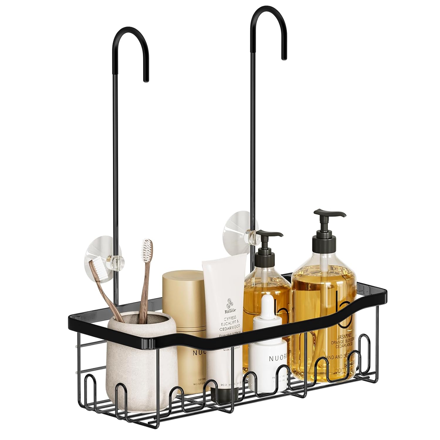 BYT Shower Caddy Hanging Organizer Hanging for Bathroom Shower Basket with Hooks Shower Storage Shelf Rack No Drilling