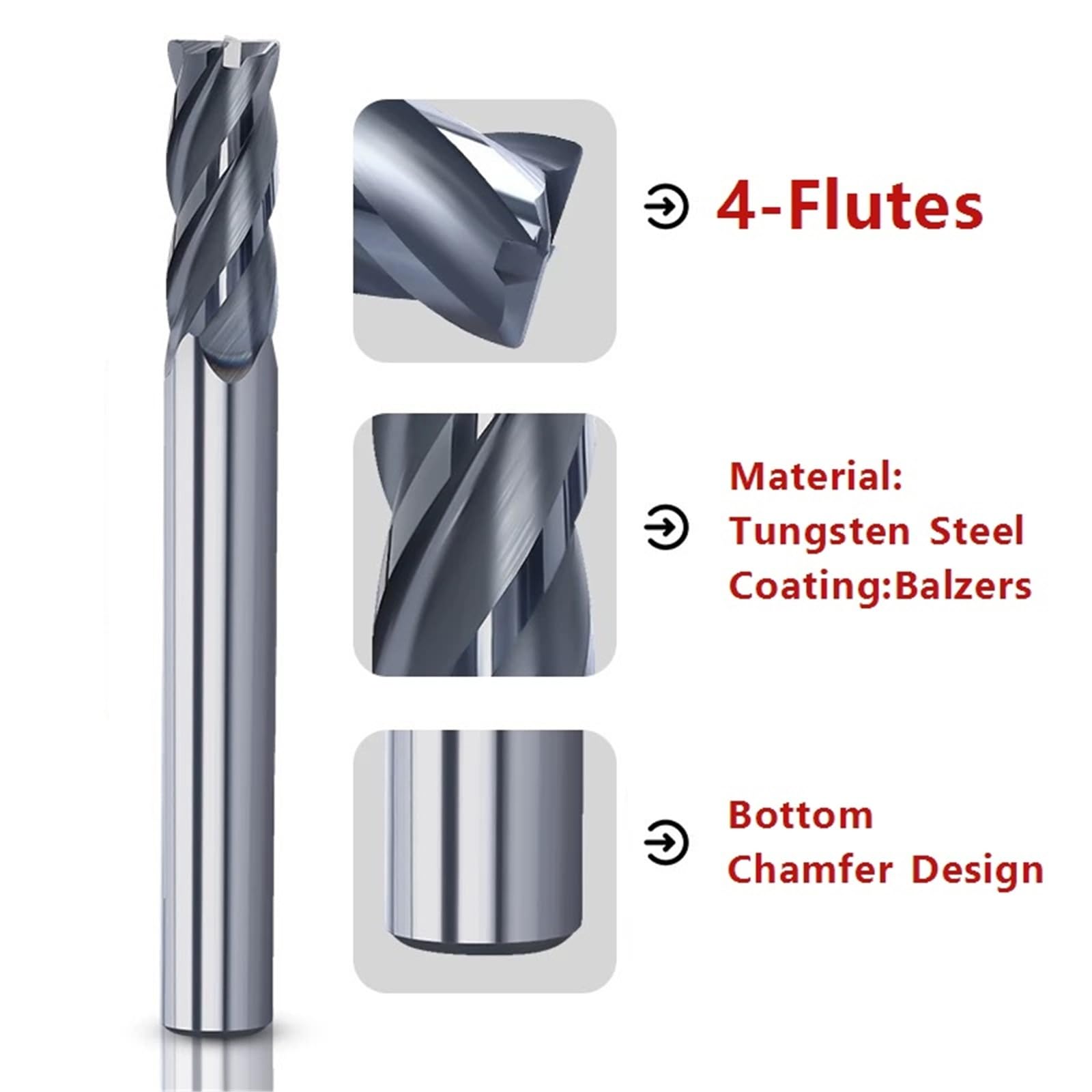 Fresa de extremo Fresa de 4 flautas HRC65, diámetro: 1-12 mm, fresa de extremo con revestimiento endurecido de acero de tungsteno(6 * 6 * 20 * 100 4F)