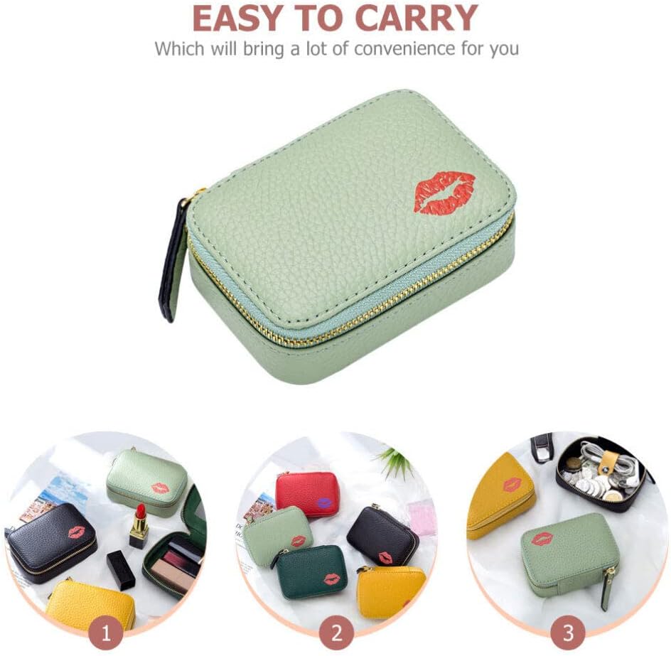 Kichvoe Portable Lipstick Makeup Bag Small Pu Leather Cosmetic Pouch with Mirror for Travel Daily Use Organizer for Lipstick Cards Jewelry - Image 4