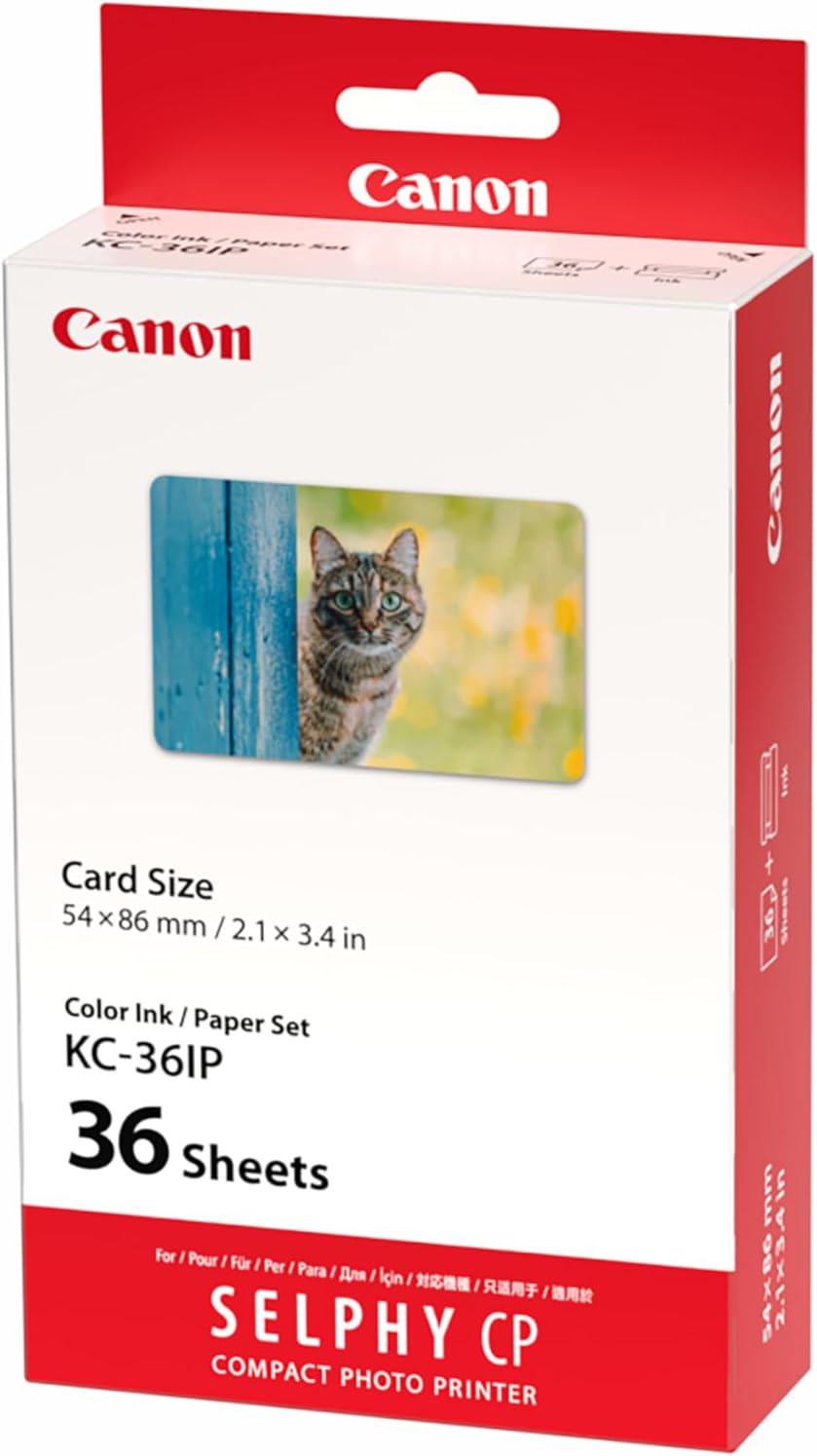 Paper for Canon SELPHY CP1500 - KC-36IP Genuine Canon Ink + Paper Set (54 x 84mm) 36 Sheets, also compatible with CP1300, CP1200