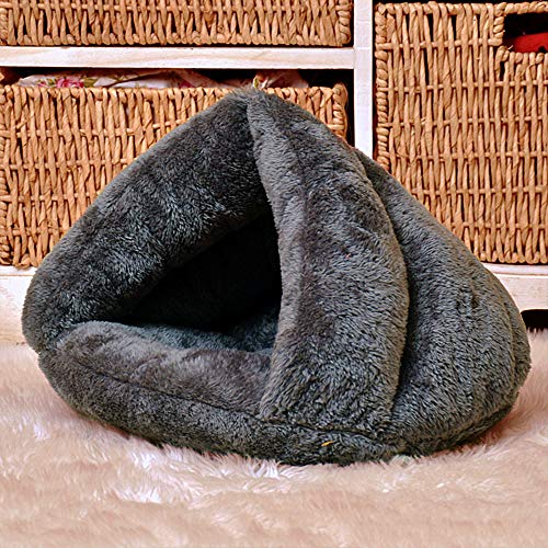 猫 ベッド ペット用寝袋 保温防寒 あったか 冬用 洗える ドーム型猫ハウス 小型犬 猫用 多機能2WAY 秋冬用 犬猫ベッド もこもこ あったか ぐっすり眠れる 猫ハウス 寝袋 室内用洗える ペット クッション (L:45X45X33CM, グレー)