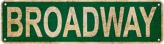 LXB Vintage Broadway Street Sign Rustic Metal Tin Sign Home Outdoor Art Wall Decor 4x16 Inch (Green)