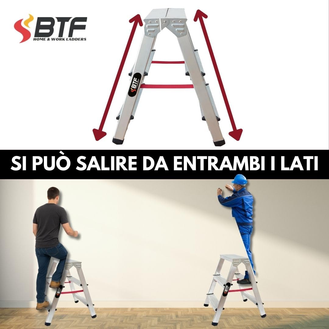 Scaletto Richiudibile 3 Gradini Bifacciale - Alluminio, Portata 125kg, Doppia Salita, Compatto, Per Casa - Foto 6