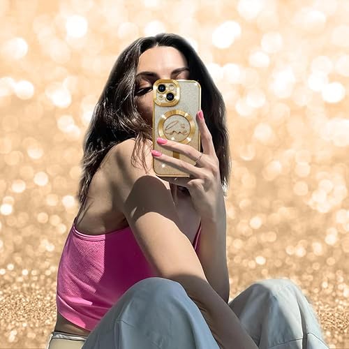 Miniatura 6 de ZIYE Funda magnética diseñada para iPhone 15 con purpurina, chapado de lujo, diseño de corazón de amor, compatible con MagSafe, funda transparente