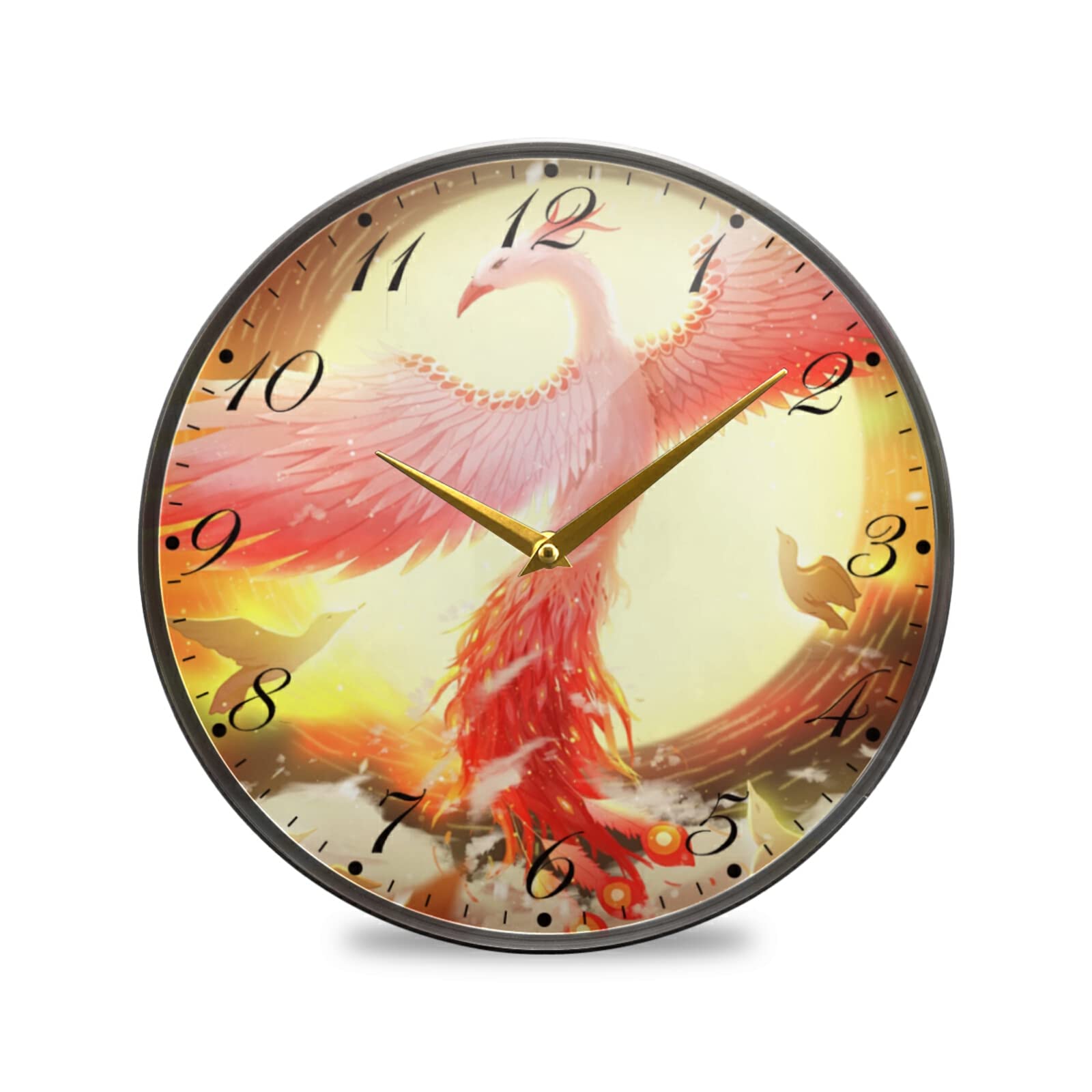 susiyo Elegant Phoenix Wall Clock Silent Non-Ticking Battery Operated Acrylic Painted Arabic Numerals Clocks 9.5 Inch for Home Kitchen Livingroom Office Classroom
