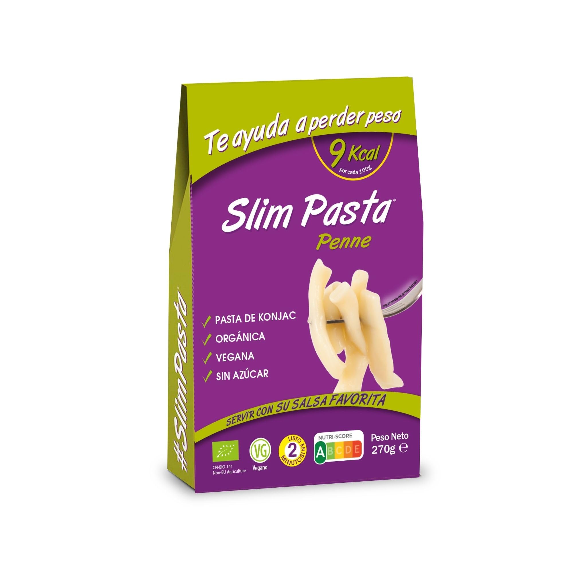 Slim Pasta - Pennes de Konjac - 270 g - Sin Calorías ni Carbohidratos - Ideal para Dietas Keto y Low Carb - Aptos para Veganos - Elaborados con Agua Purificada, Fibra de Avena y Harina de Konjac