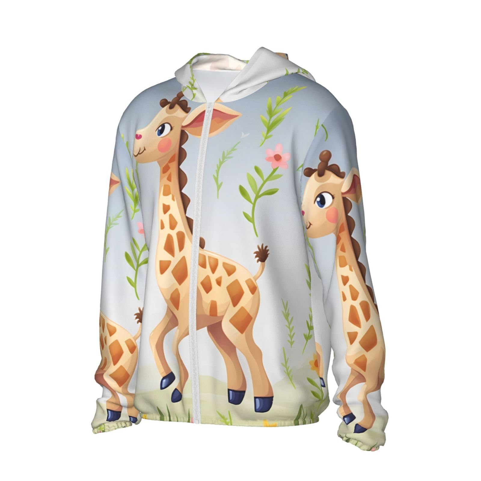 UPF 50+ Light Jacket Full Zip Sun Protection Hoodie for Women Men Long Sleeve Cute Giraffe Sun Shirts Black