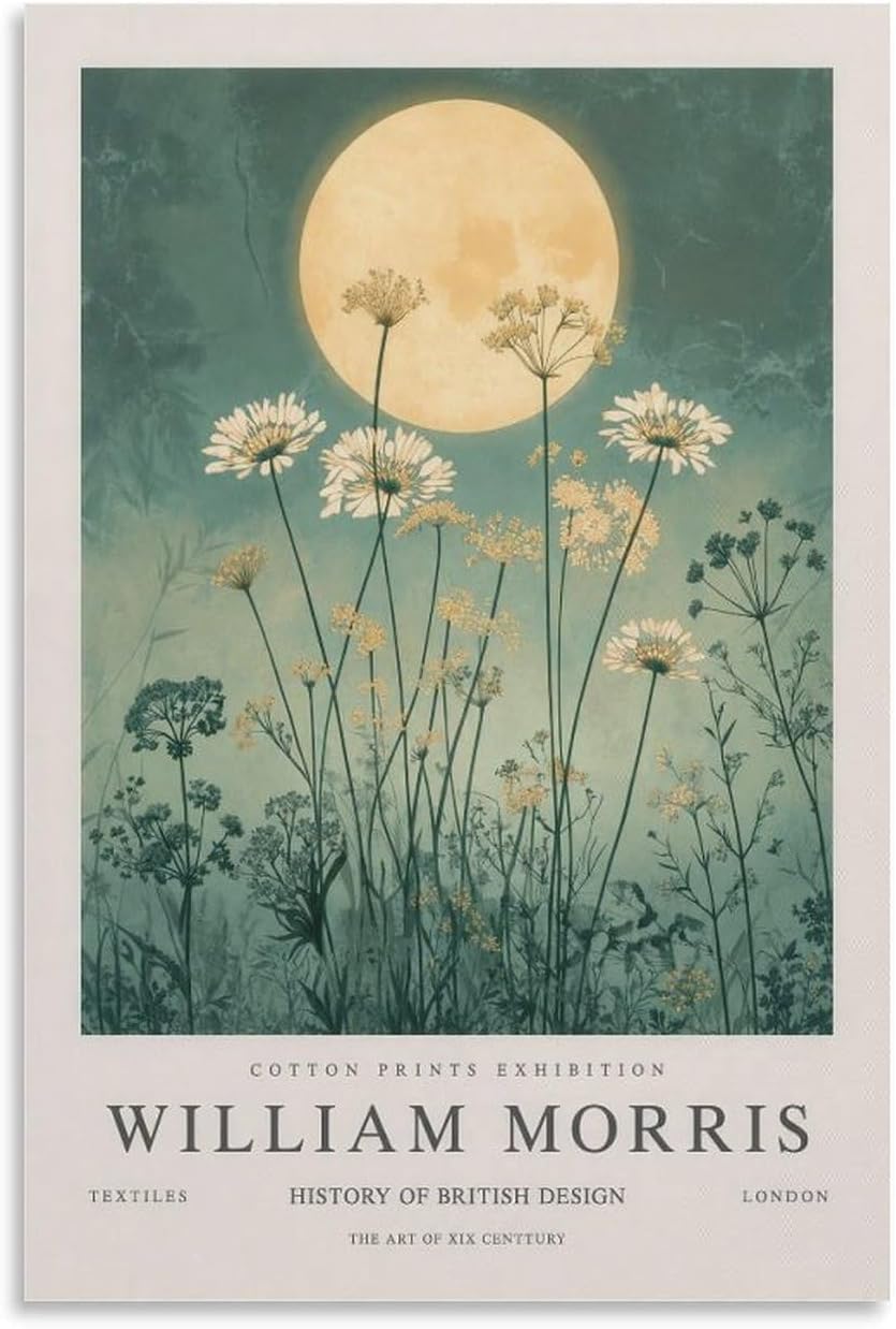 Orjdjz Wxkbl William Morris Poster Moon Rise Daisies Wall Art Vintage Canvas Prints William Morris Botanical Painting for Home Decor Picture 40x60cm Frameless