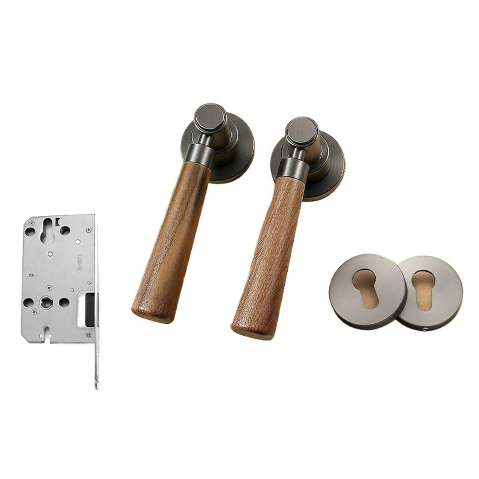 Interior Room Split Style Retro Walnut Wood Door Handle Magnetic/Silent Bedroom Lock 1Pcs(Black Nickel Magnet)