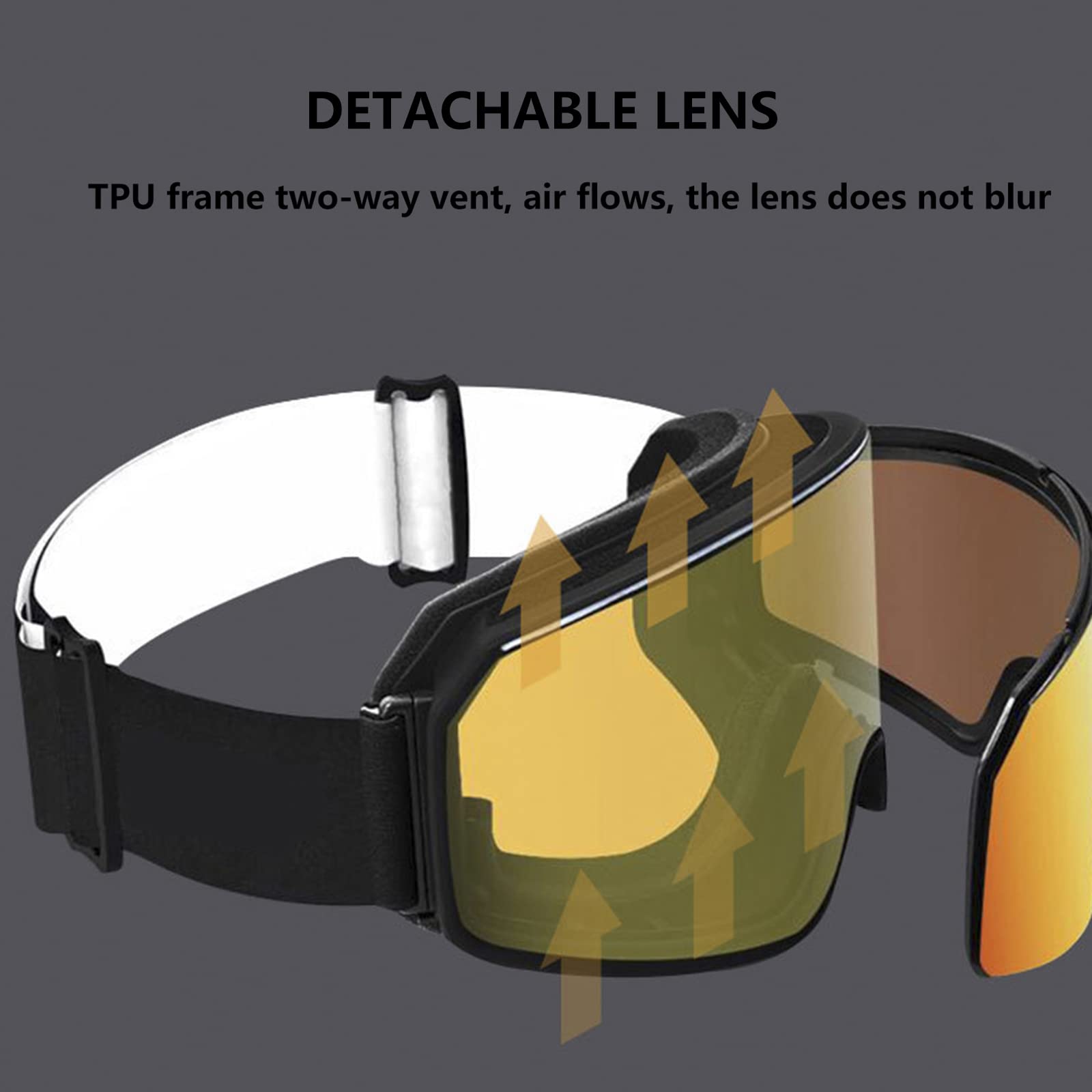 Lunettes de Ski OTG, Masque de Ski OTG 100% Protection UV400 Anti-buée, Masques de Snowboard pour Hommes & Femme avec Lentille détachable, Protection Lunettes Lens