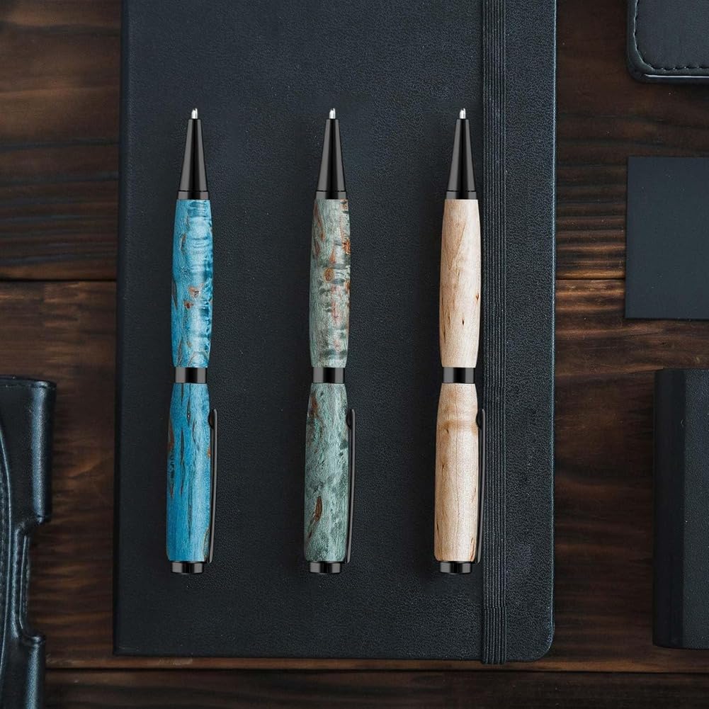 Juego de bolígrafos delgados de 7 mm con recargas, kit de bolígrafo giratorio de madera para bricolaje, cobre, amigos, maestros, estudiante B