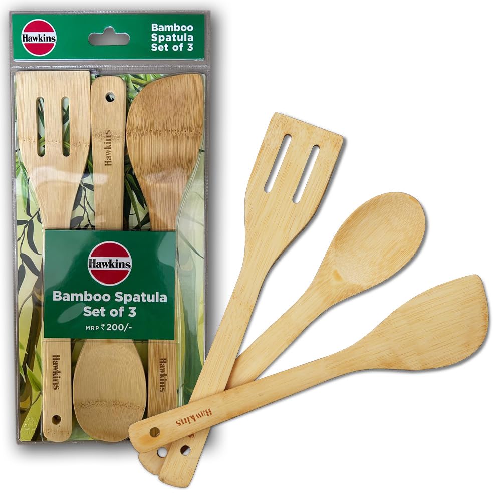 Hawkins Natural Handmade Bamboo Spatula Set of 3 for Cooking, Non-Stick Cookware Safe Kitchen Tools