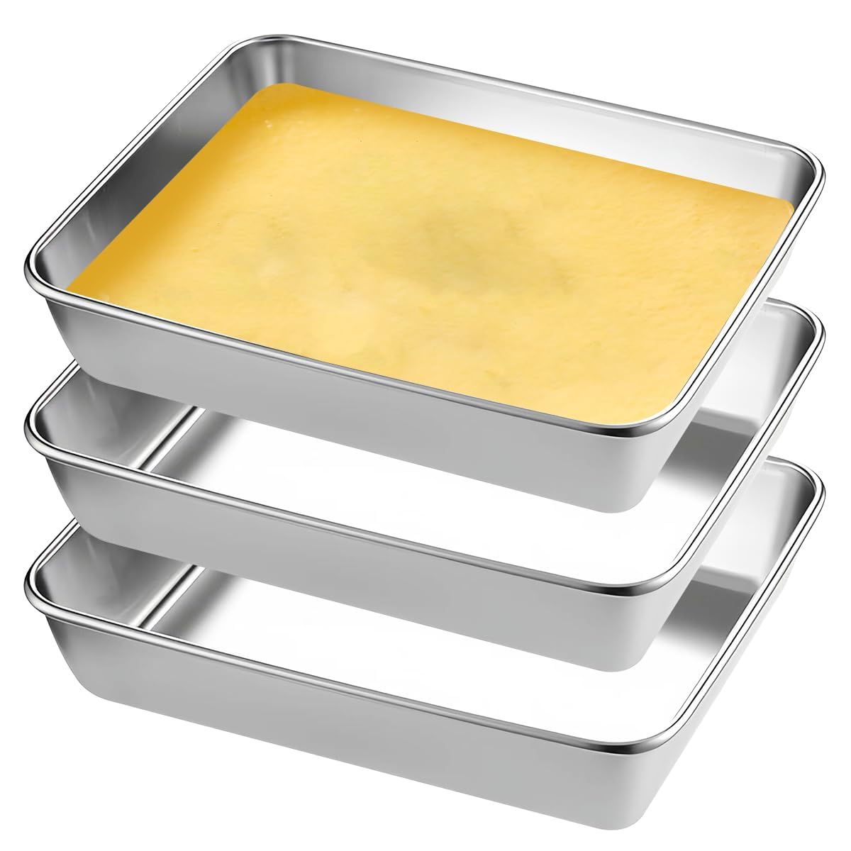3 Pieces Stainless Steel Baking Tray Set, 25.5x19.5x5cm Oven Trays