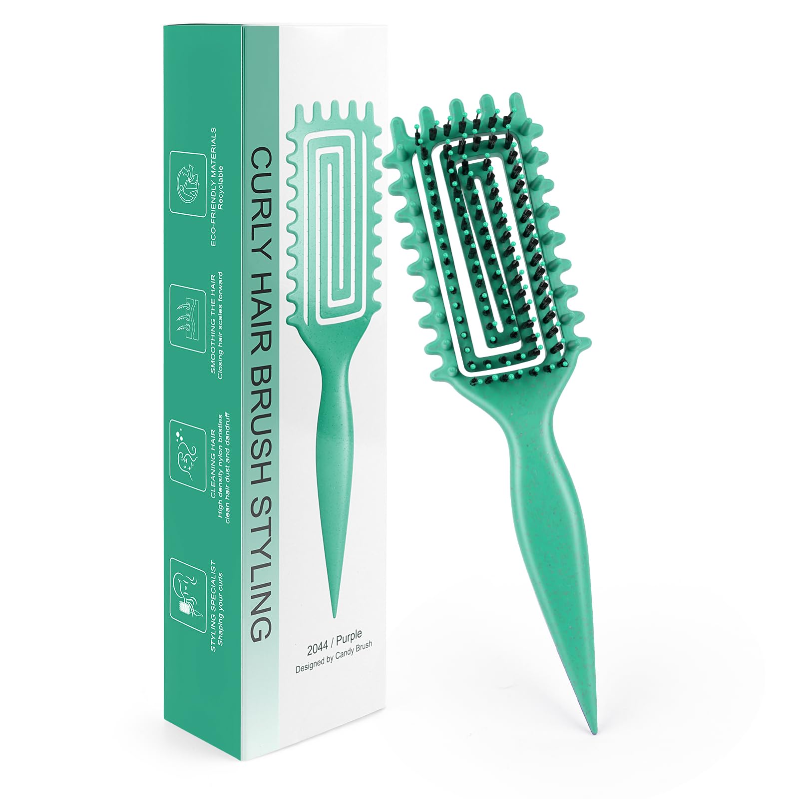 Locken Bürste, Haarbürste Ohne Ziepen, Curly Hair Brush, Reduziert Ziehen und Locken Trennung für Definierte Trendige Locken