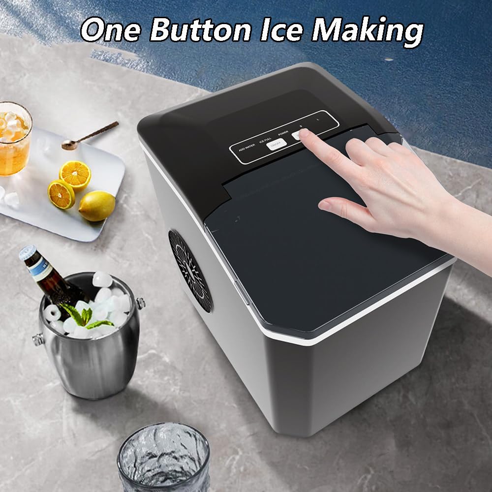 Macchina per il ghiaccio portatile, da banco, crea cubetti di ghiaccio a forma di proiettile in 7 minuti, produzione di 11,8 kg/24 ore, autopulente con paletta e cestello per il ghiaccio, ideale
