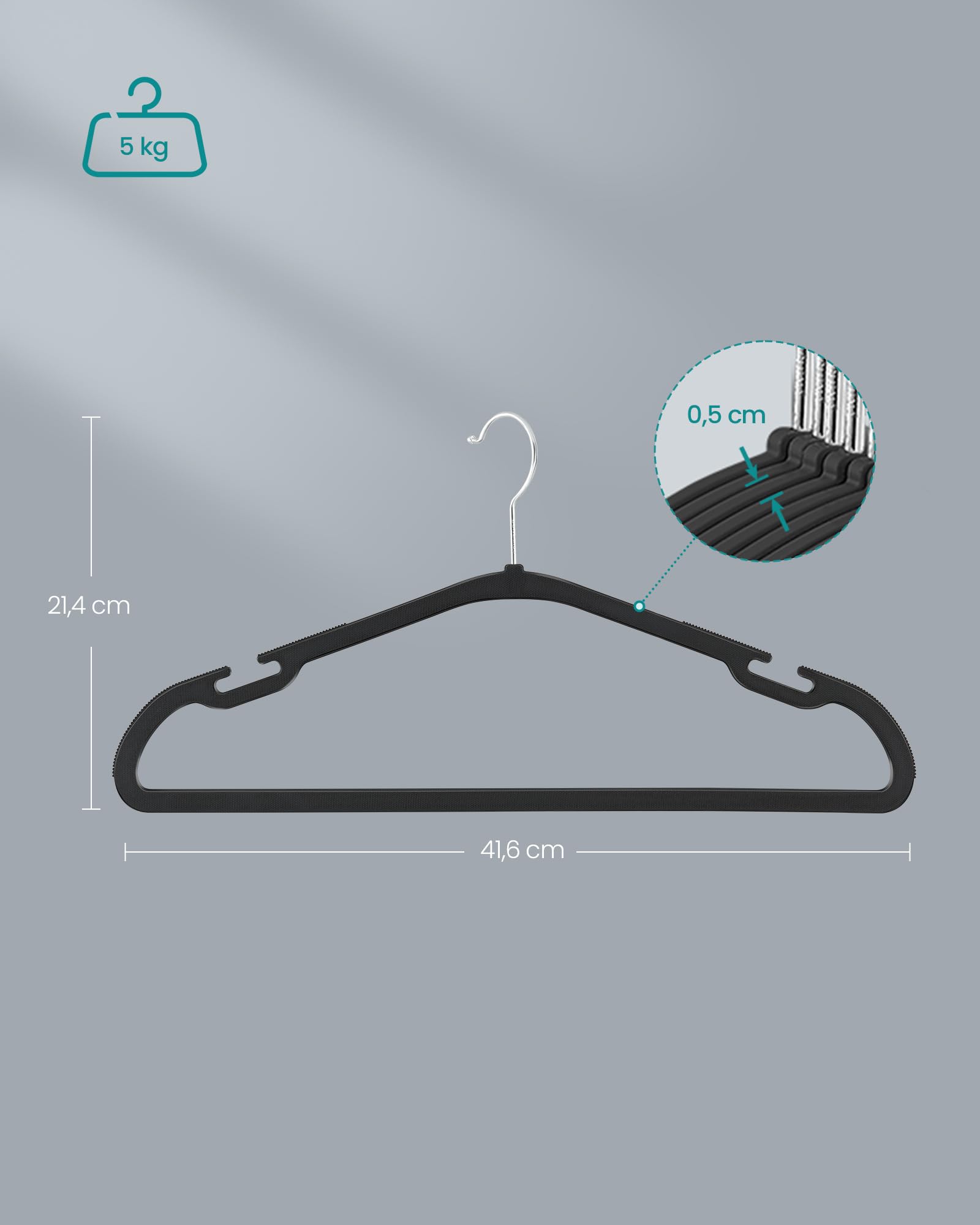 Lot de 50 cintres en plastique avec barre antiglisse et encoches sur épaules Lot de 50 cintres en plastique avec barre antiglisse et encoches sur épaules