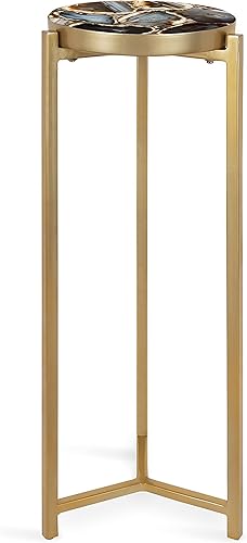 Kate and Laurel Aguilar Glam - Mesa de bebida 8 x 8 x 23 pulgadas color dorado mesa de té de transición y soporte para plantas con mesa de ágata