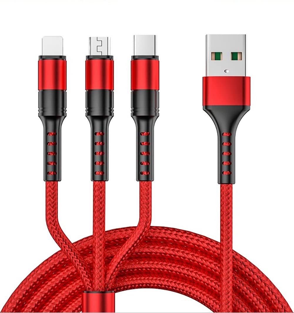 Adagasi Multi-fast charging cable, 5A fast charging cable, 3 in 1 fast charging cable, CE, FCC, ROSH, MFI Certified, Lighting/Type C/Micro, compatible with iPhone/Huawei/Samsung/OPPO/Xiaomi (Red)