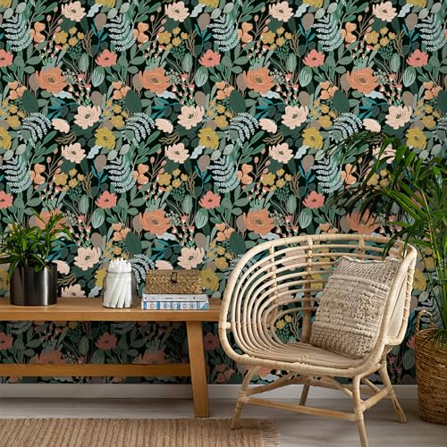 Simon&Siff 17.3'' x 400"" Floral Peel and Stick Wallpaper, Vintage