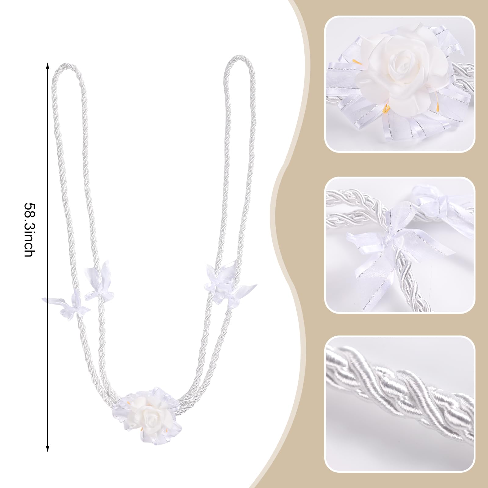 ESNOY White Wedding Lasso Rope,Handfasting Cord for Wedding Lazo para Boda Catolica,Wedding Lasso for Ceremony Catholic,Lazo para Boda Los Novios Cristiana,Vestido De Novia para Boda Religiosa