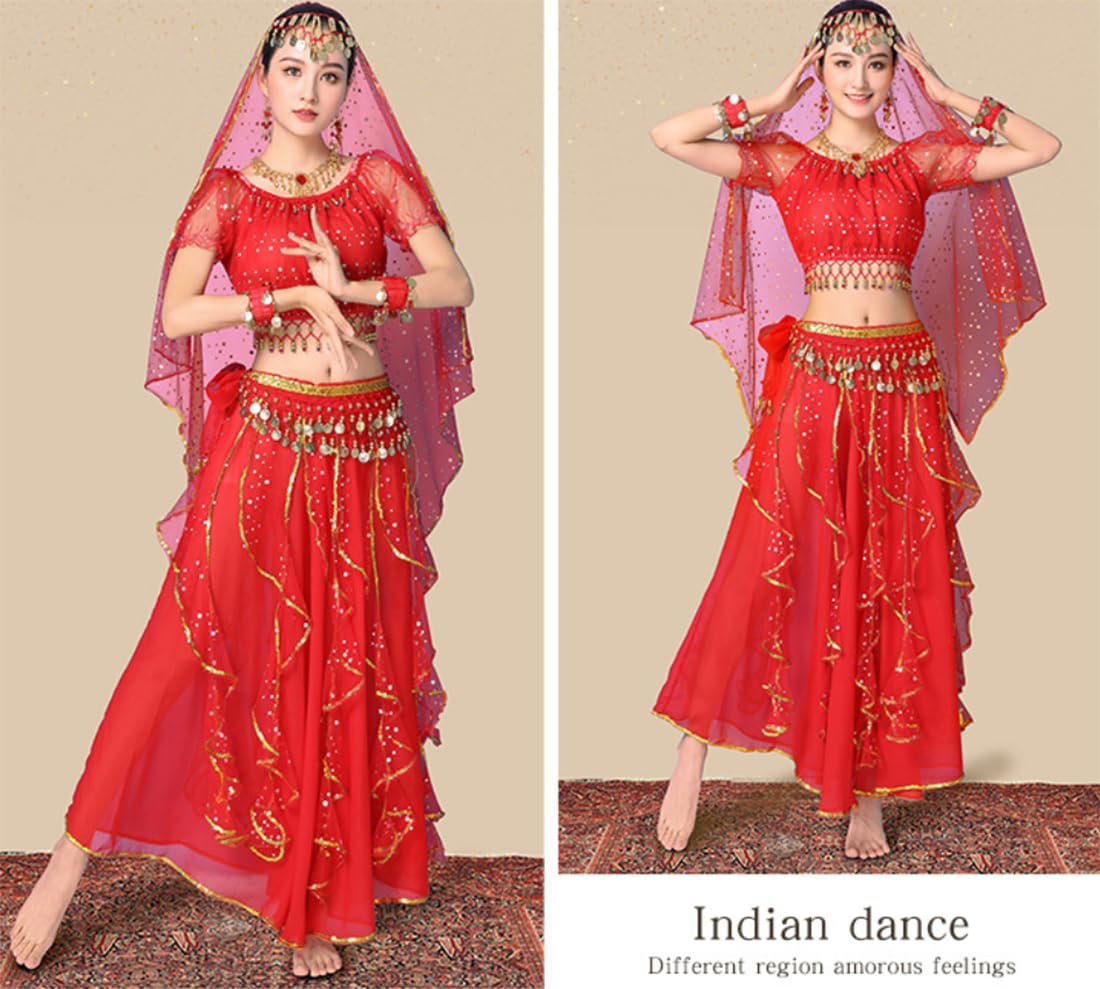 6-Częściowy Zestaw Bollywood Indian Women'S Fancy Dress Princess Belly Dance Costume Performance And Practice (T3426)