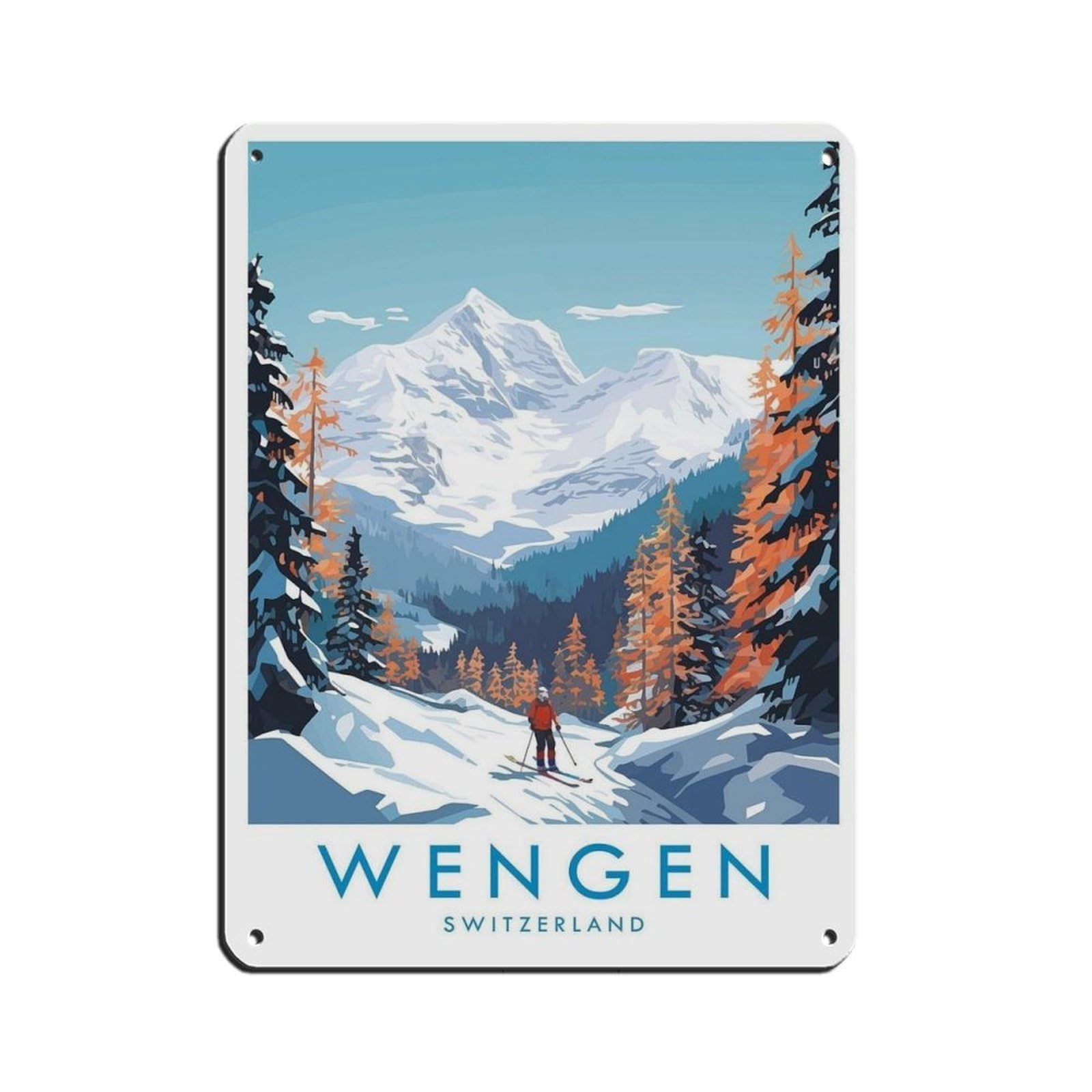 Wengen Travel Poster, Switzerland, Travel Decor Tin Sign Vintage Metal Pub Club Cafe Bar Home Wall Art Decoration Poster Retro 12x16inch(30x40cm)