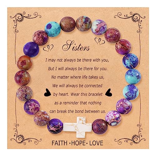 Image of QWNHONEY Cross Bracelet for Women Christian Gifts Colorful Imperial Stone Catholic Religious Jewelry Mothers Day Birthday Christmas Gifts for Women Mother Daughter Sister Girlfriend Grandma Wife