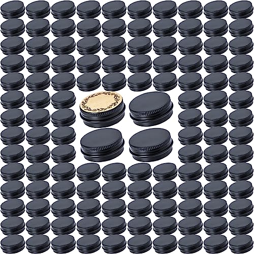 270pcs 0.5 oz / 15ml Bulk Packaging Screw Top Aluminum Tin Jar with Screw Lid and Blank Labels (Black)