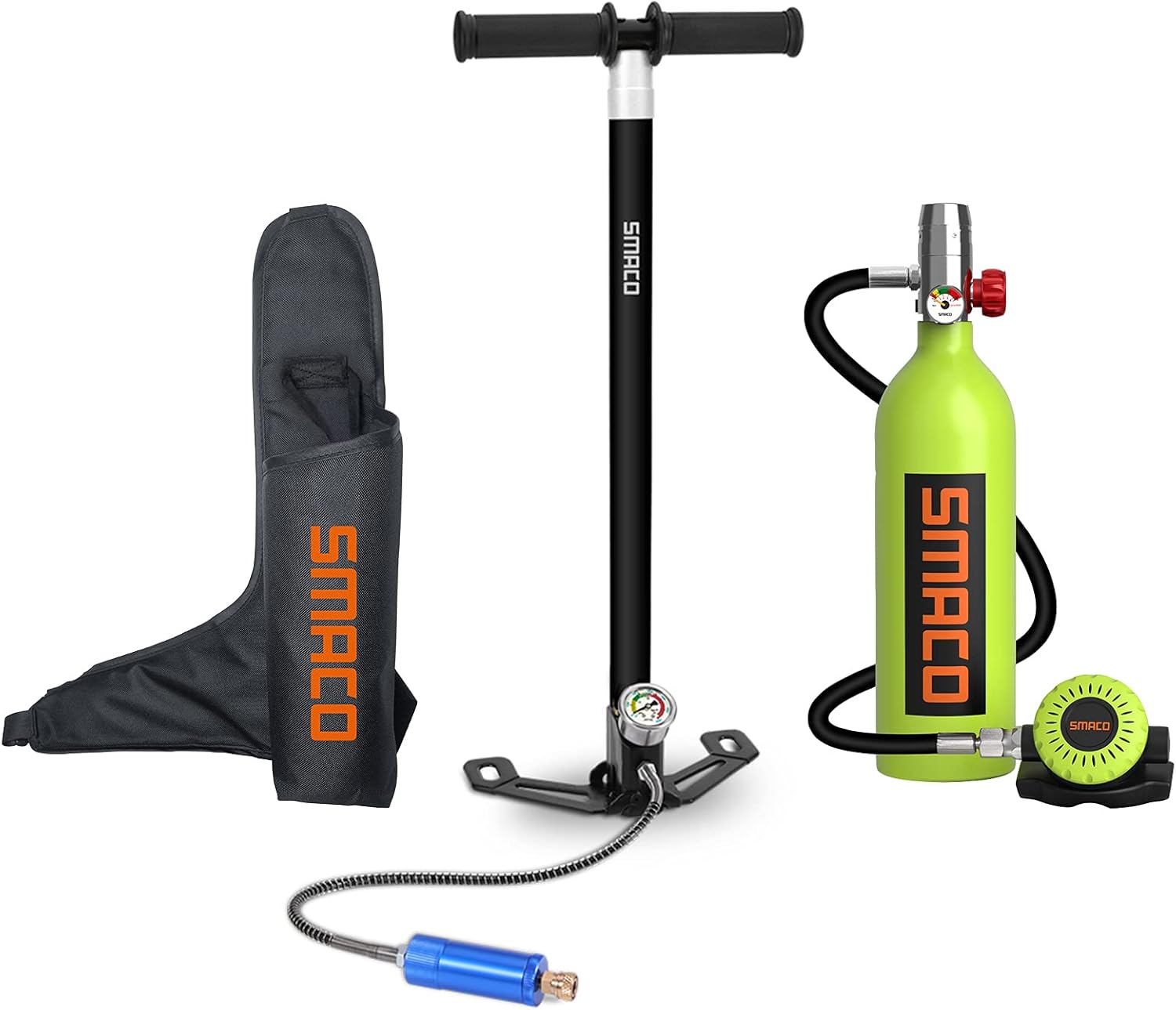 Scuba Tank with Hand Pump Mini Scuba Tank Support 15-20 Mins Underwater Breathing(No More Than 30m) Scuba Equipment Diving Oxygen Tanks for Water Rescue/Diving Sightseeing/Backup Air Source, Green : Sports & Outdoors