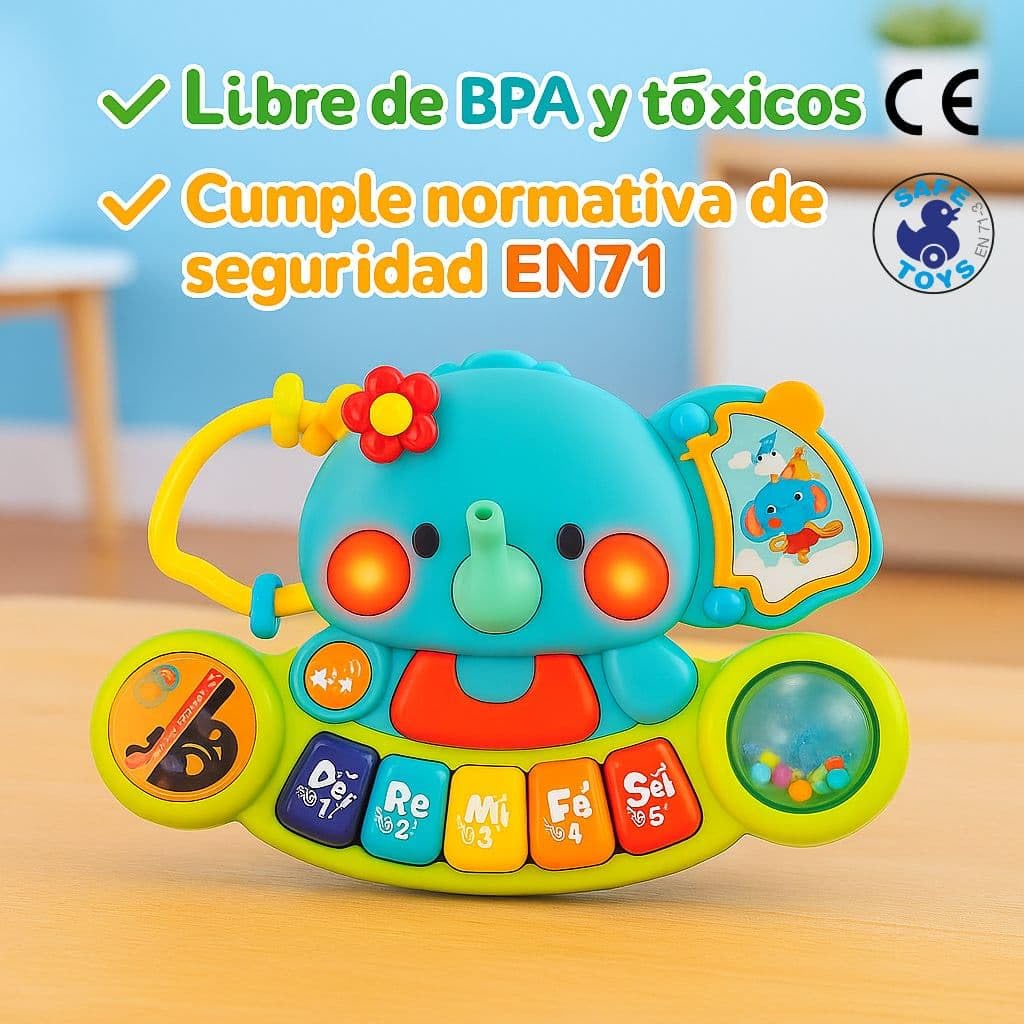 Hola - Piano Infantil de Juguete - con Luces y Sonidos Reales de Instrumentos Musicales - Juego Elefante Musical con Teclado y 7 Actividades - Juguete Sensorial y Educativo - Regalo Bebe +6 Meses