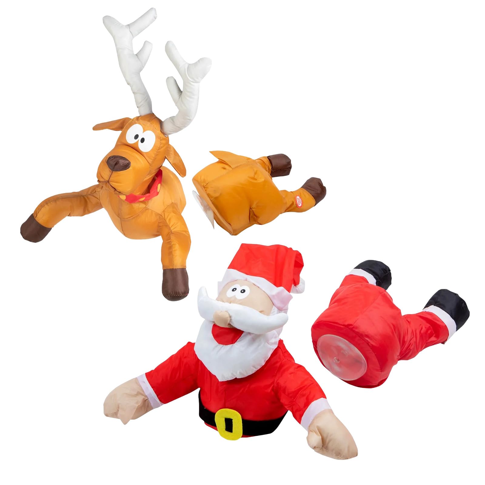 Rkjrtk Multicolor Crashing Reindeer & Santa Set Animated Decoration, Unique Santa And Reindeer Crash, Reindeers Christmas Window Decorations, Festive Window Display Accident Scene Christmas Decoration With Crash Design