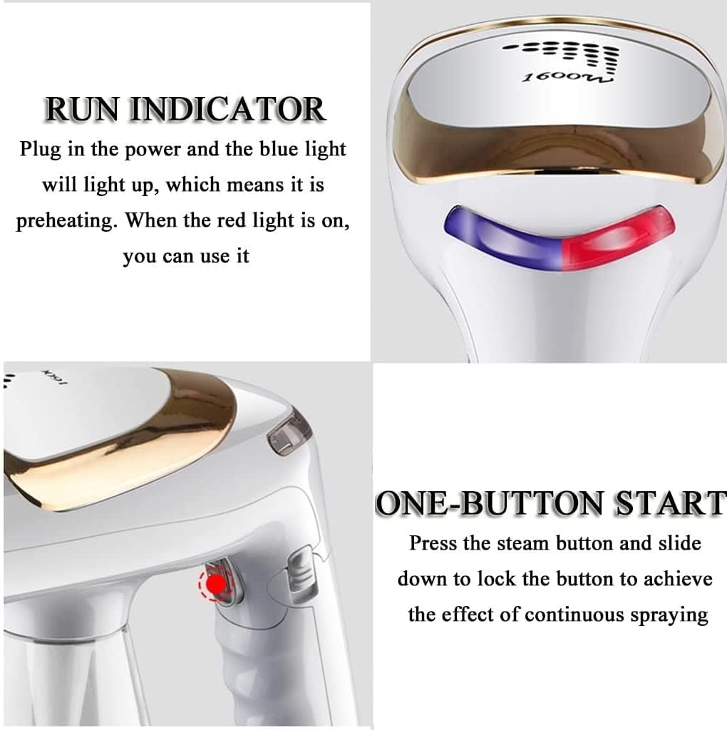 Handheld Steamer for Clothes Portable Garment Fabric Wrinkles Remover 1600W Fast Heat-up Leak Proof Design 250ml Detachable Water Tank for Travel and Home