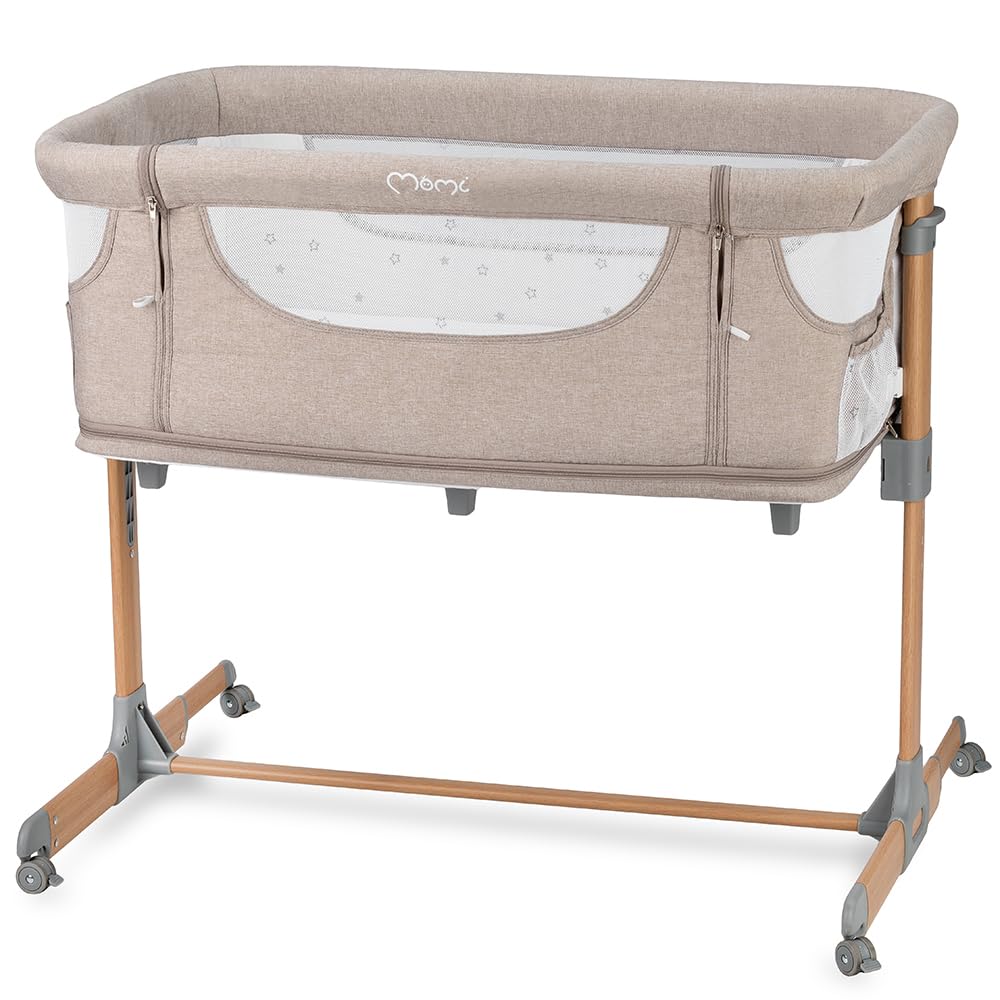 Momi Lettino multifunzione SMART BED 4-in-1, lettino co-sleeping e box, per bambini fino a 15 kg di peso, con altezza regolabile a 5 livelli, con materassino, cinghie di fissaggio e rotelle