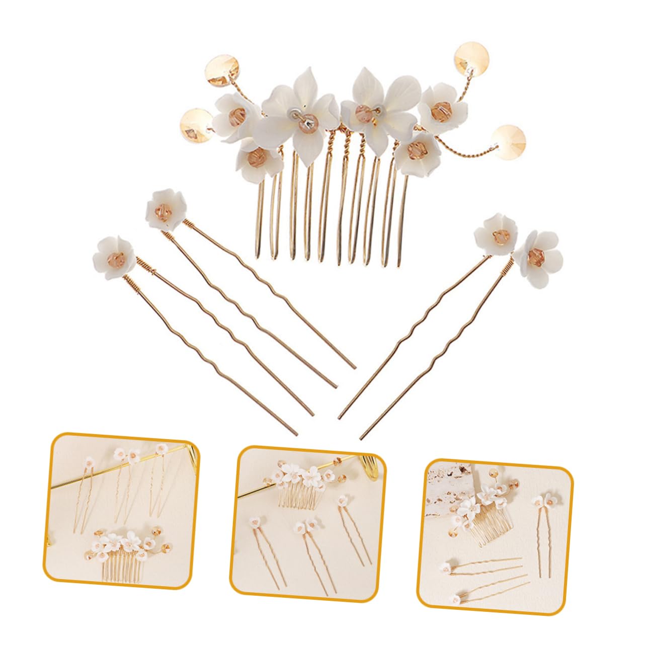 minkissy 16pezzi Pettine Da Sposa Con Fiori Accessori Eleganti Per Matrimonio e Cerimonie Di Accessori Per U-shaped Per Donne e Ragazze