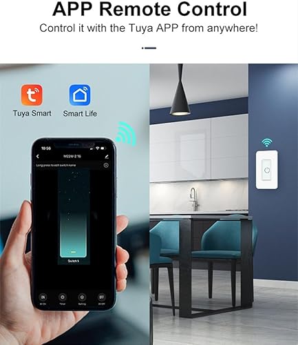 Miniatura 5 de Interruptor de luz inteligente, interruptor táctil de un solo polo Wi-Fi de 2.4 GHz, control de aplicación de voz y vida inteligente, funciona con