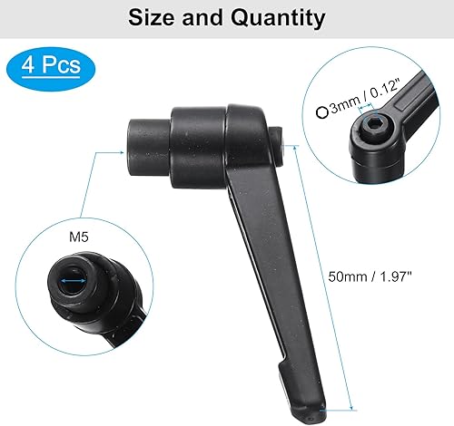 Vista 14 de uxcell 4 piezas de palanca de sujeción manijas ajustables M8 métricas de nivel de rosca hembra manija de mano perillas de liberación rápida negro