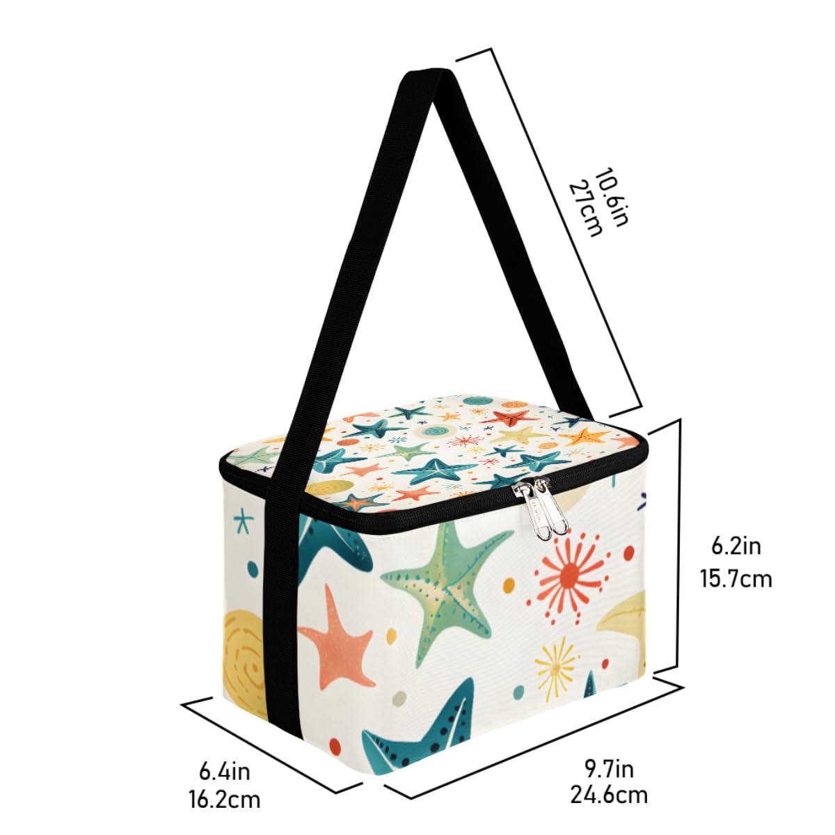 GzLeyigou Lunch Bags for Women Men 9 Cans,Starfish Hot & Cold Food Delivery Bag Insulated Grocery Bag Insulated Lunch Box Marine Colorful Starfishes Cooler Bag for Office Work Picnic Beach