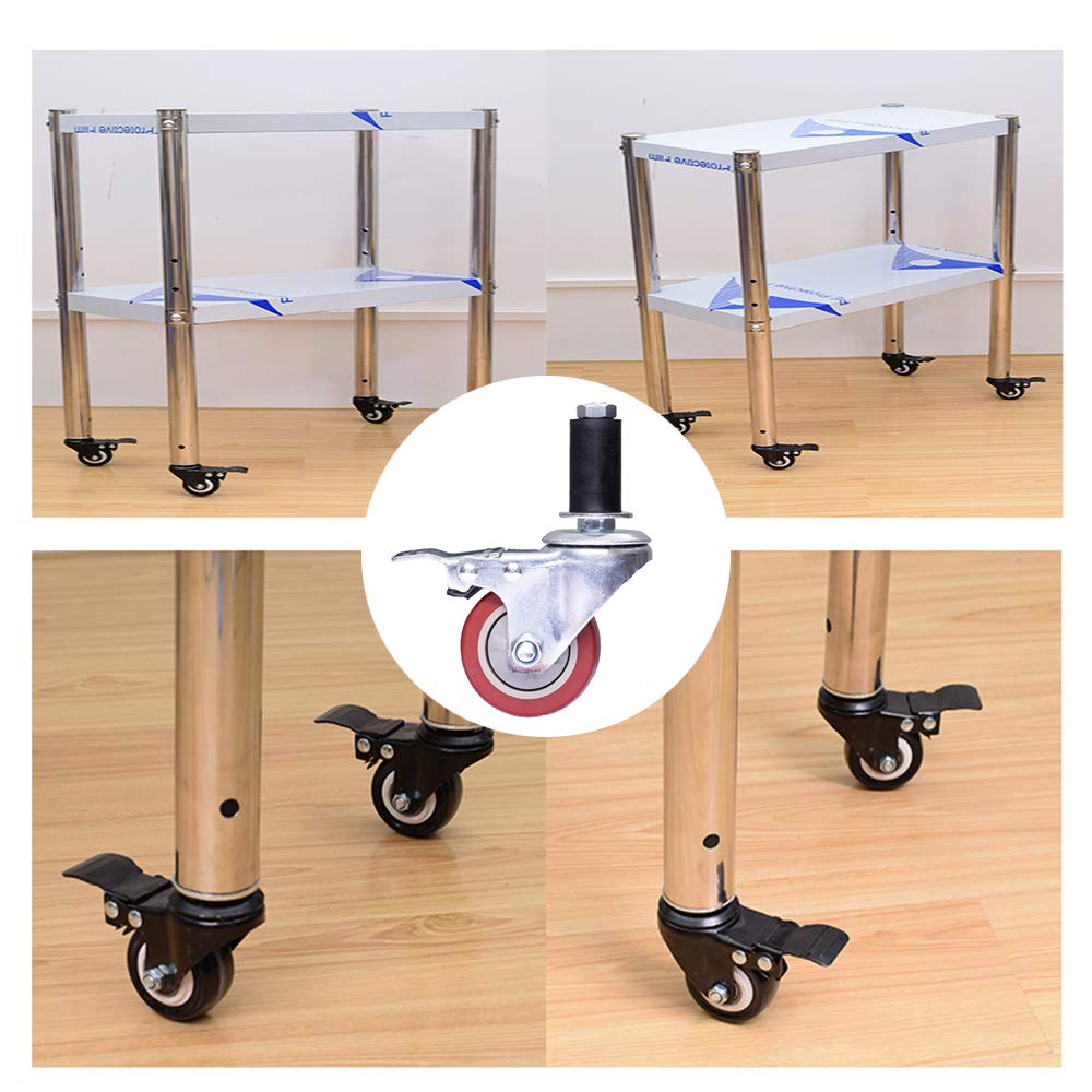 Ruedas giratorias de Poliuretano Resistentes con vástago roscado y Frenos, para Tubos Redondos de 25/30/38/40 mm de diámetro, Perno roscado M12 x 60, silenciosas, Juego de 4