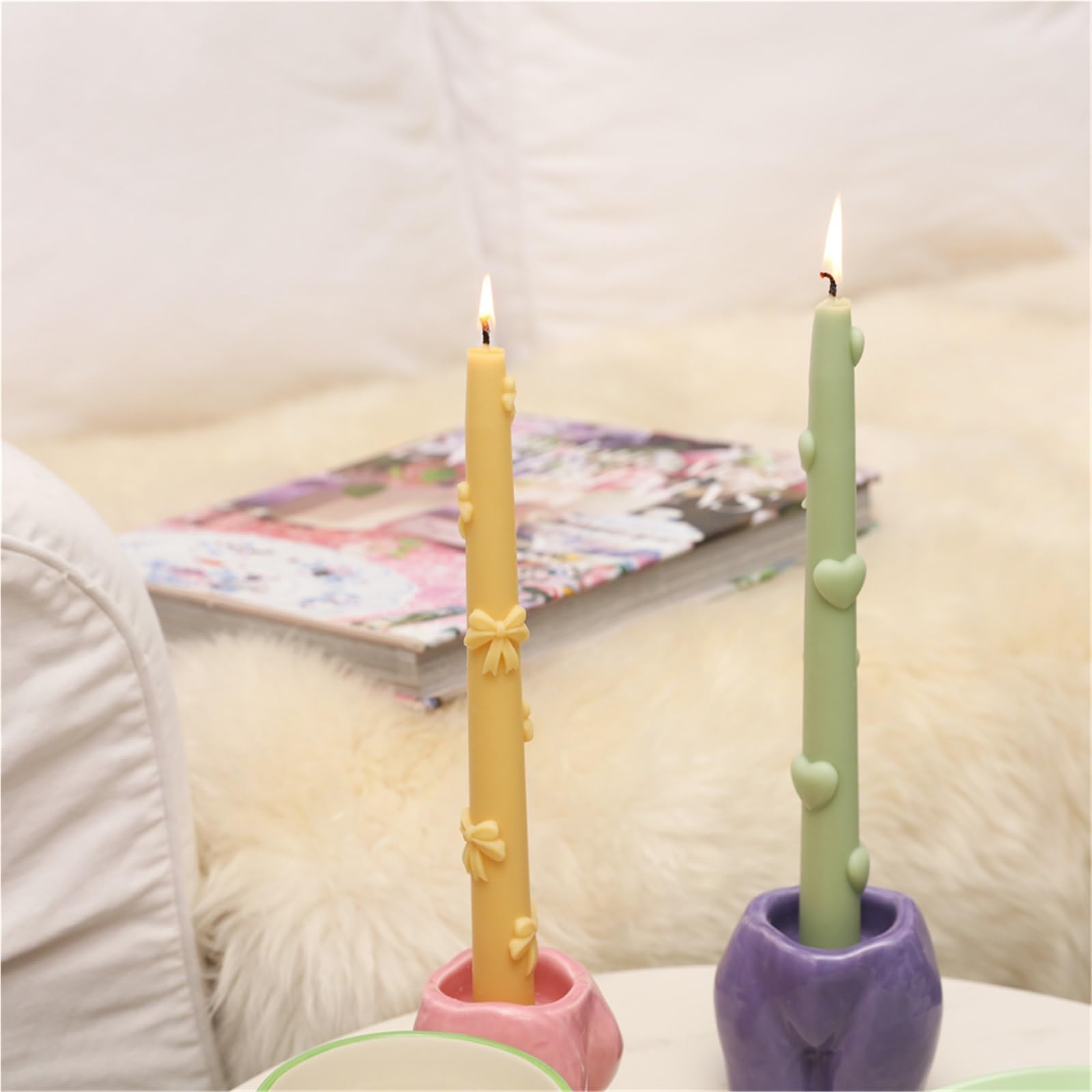 Molde de silicona for velas con forma corazón y lazo, moldes for aromáticas for fabricación, herramientas decoración del hogar para Velas(White Ribbon Bow)
